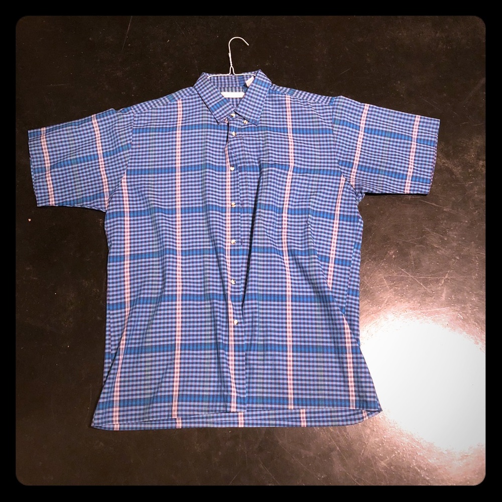 Teal Plaid short sleeved button down shirt.